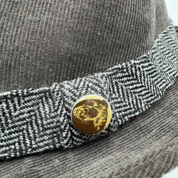 Paul Frank Brown Corduroy Fedora Hat Julius Monkey Herringbone Band Retro - Picture 7 of 10